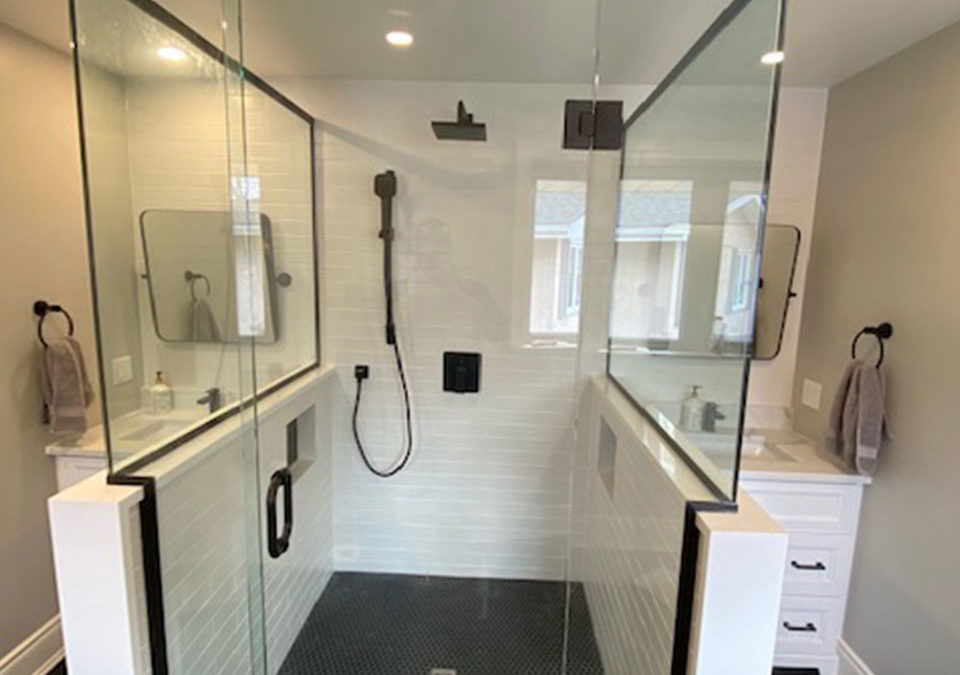 enclosed shower with glass walls and a glass door