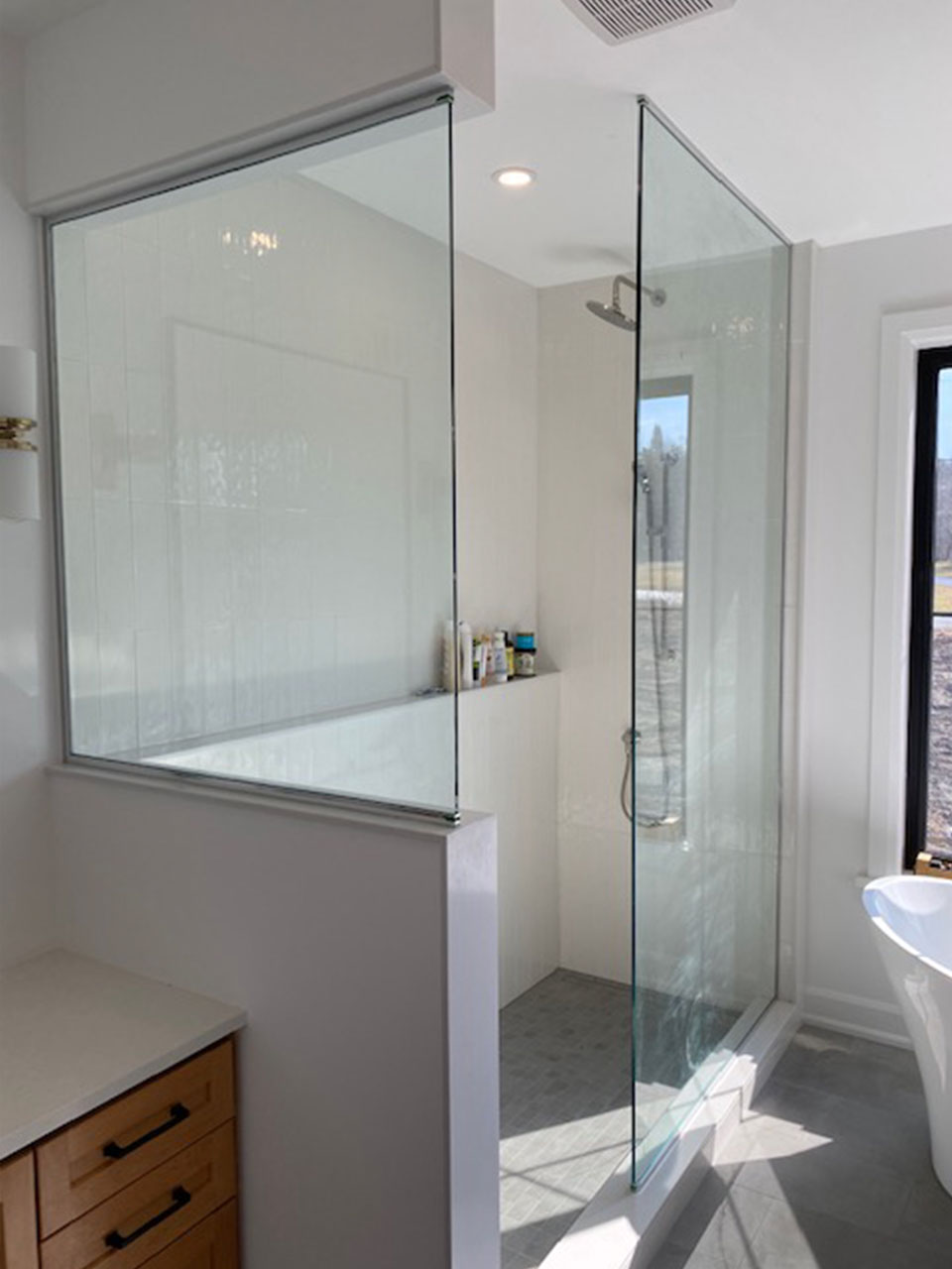 enclosed shower with glass walls