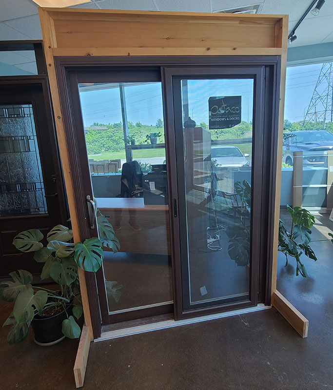 sliding glass door on display inside Oomen's Glass showroom